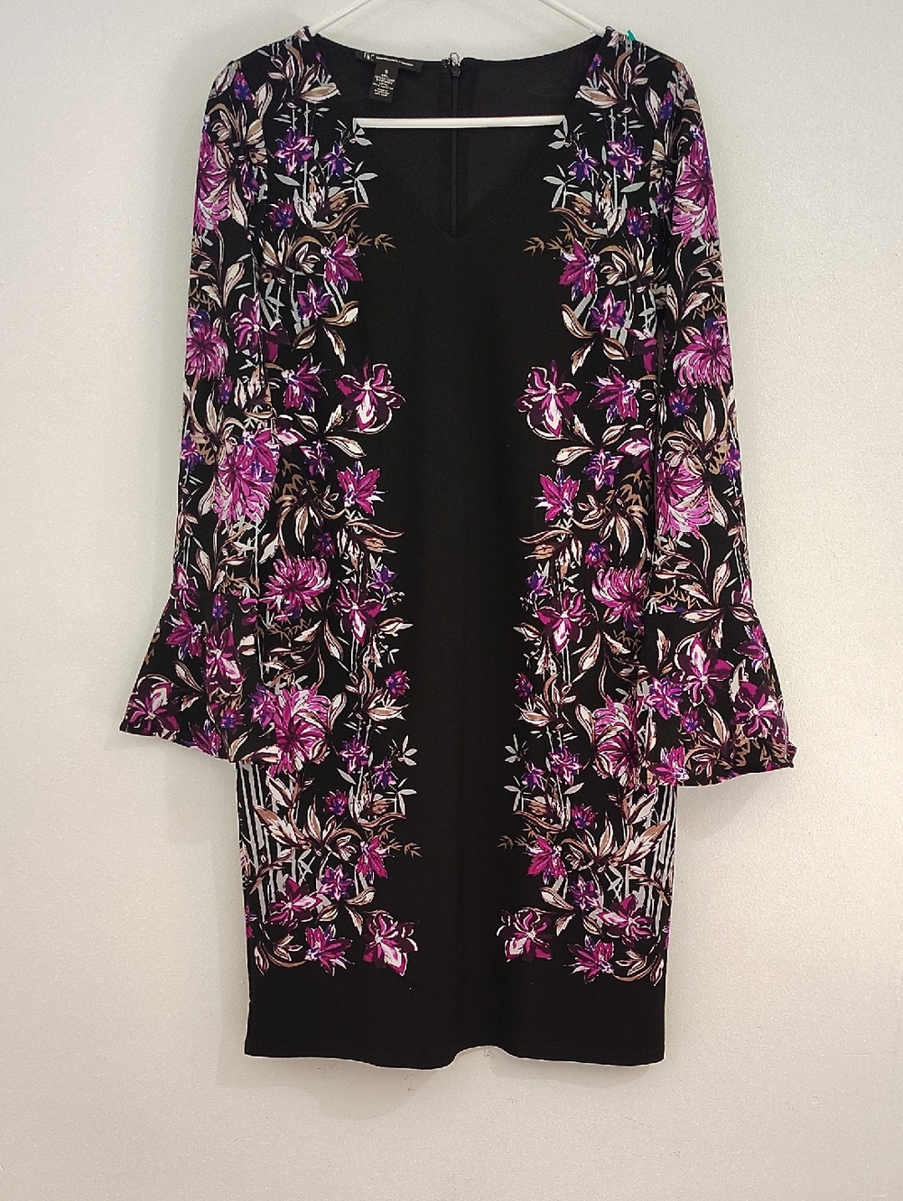 Black Floral Shift Dress with Purple Accent